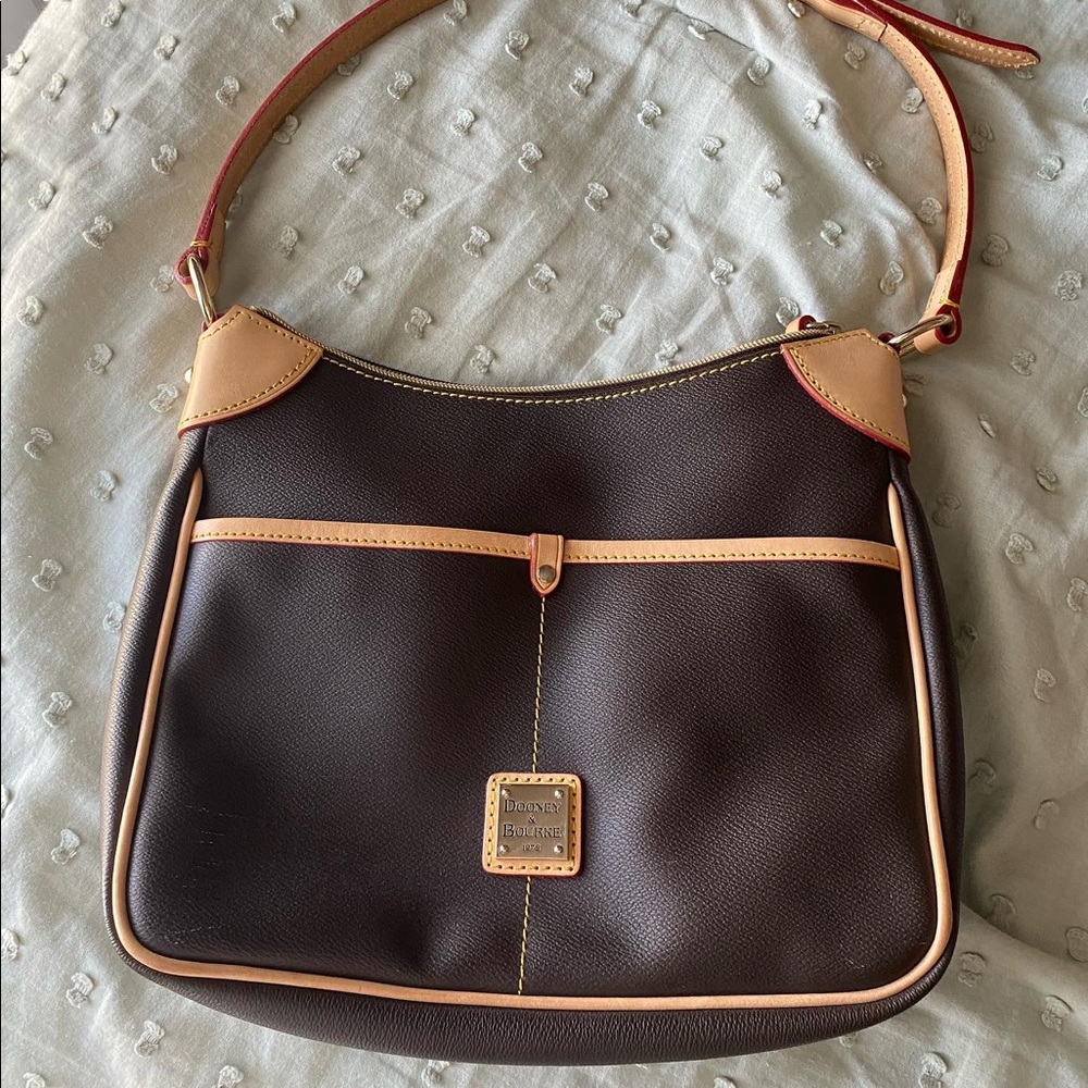 Dooney & Bourke brown, tan/cream, & red purse